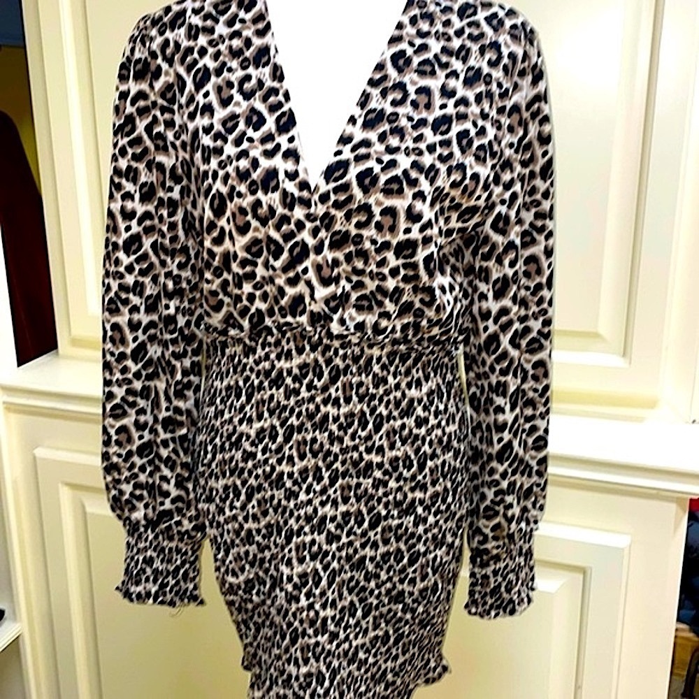 She + Sky Animal Print Smocked Skirt Dress Size Medium